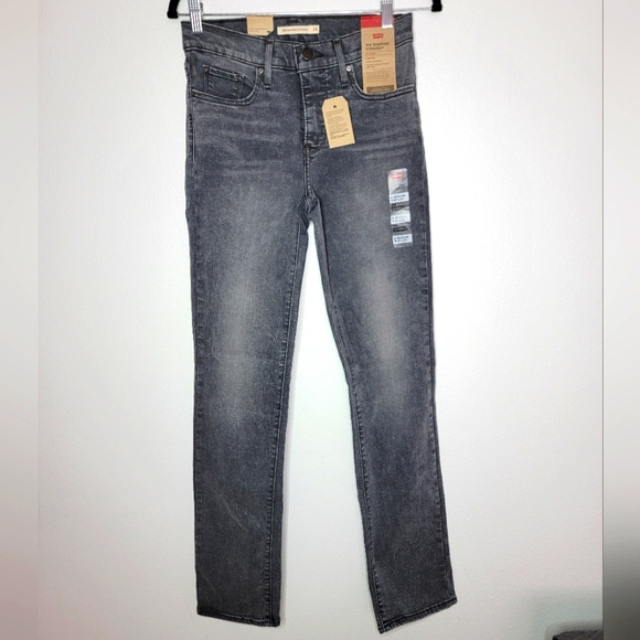 Levi's 314 Shaping Straight Women Gray Jeans Mid Rise Hypersoft Size 26x32 (1) - Picture 1 of 8